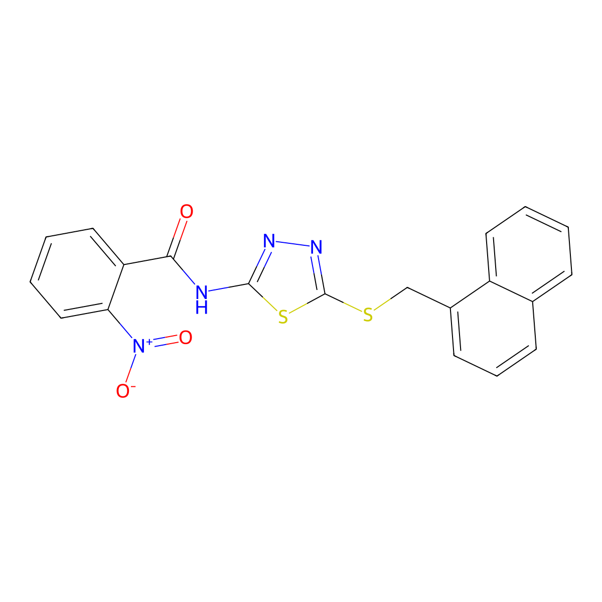 N-(5-((naphthalen-1-ylmethyl)thio)-1,3,4-thiadiazol-2-yl)-2-nitrobenzamide molecular structure, CAS 607701-37-1
