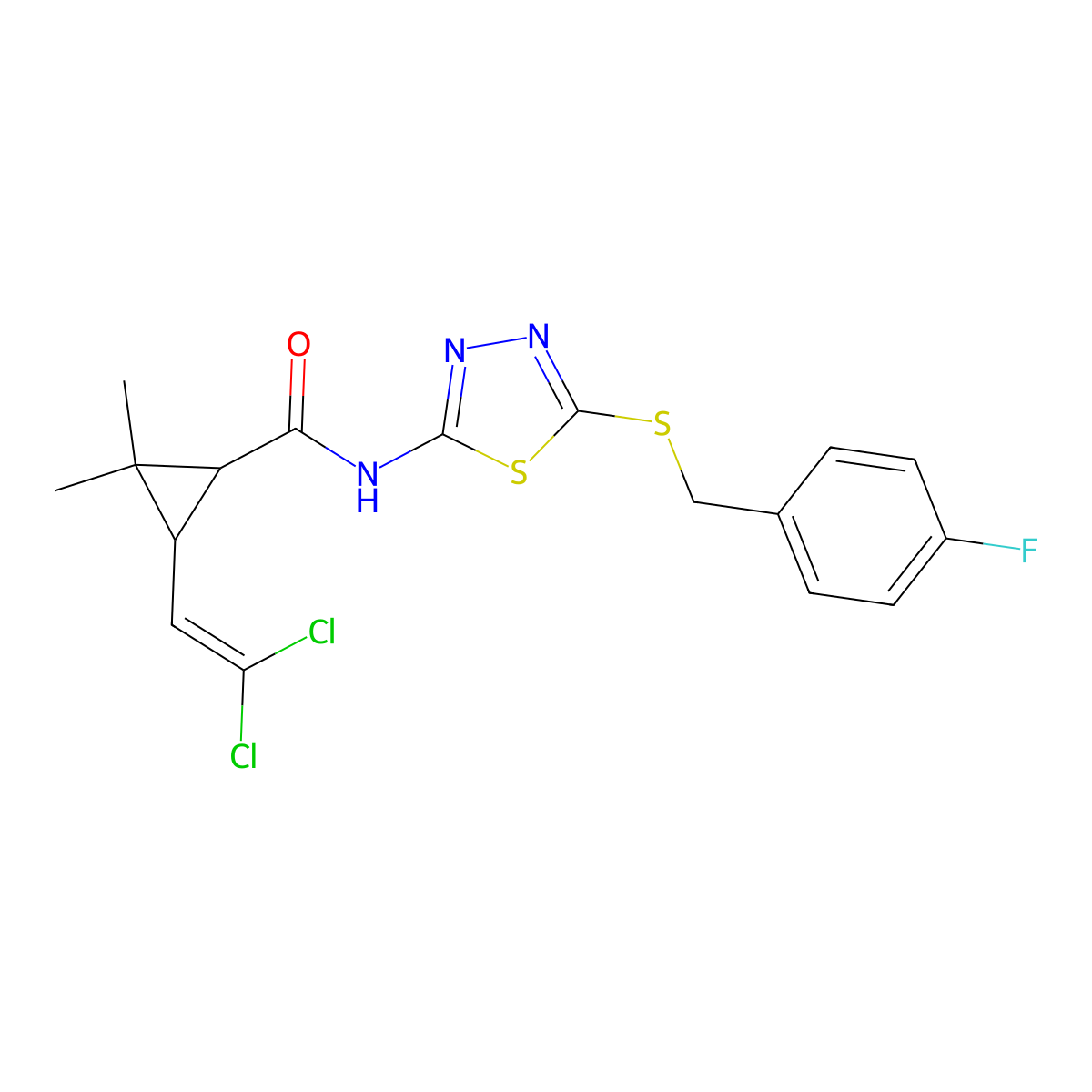 3-(2,2-dichlorovinyl)-N-{5-[(4-fluorobenzyl)sulfanyl]-1,3,4-thiadiazol-2-yl}-2,2-dimethylcyclopropanecarboxamide molecular structure, CAS 607703-30-0