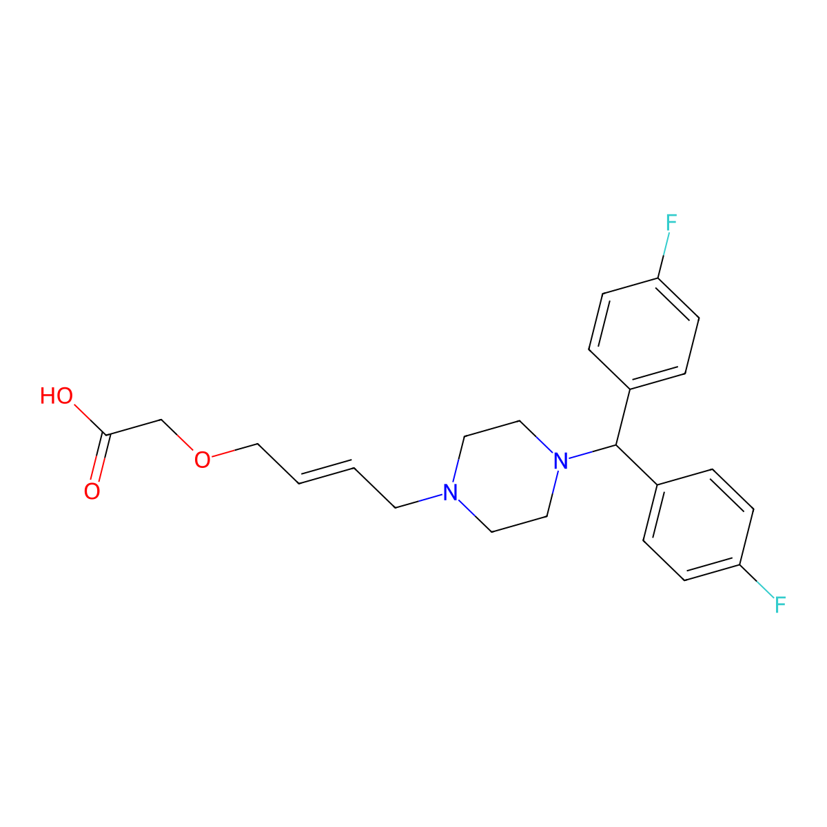 Acetic acid, (((2E)-4-(4-(bis(4-fluorophenyl)methyl)-1-piperazinyl)-2-butenyl)oxy) molecular structure, CAS 607737-00-8