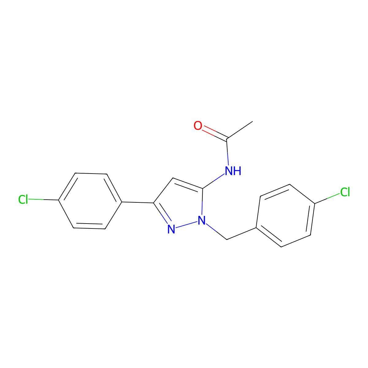 N-[5-(4-chlorophenyl)-2-[(4-chlorophenyl)methyl]pyrazol-3-yl]acetamide molecular structure, CAS 6078-10-0