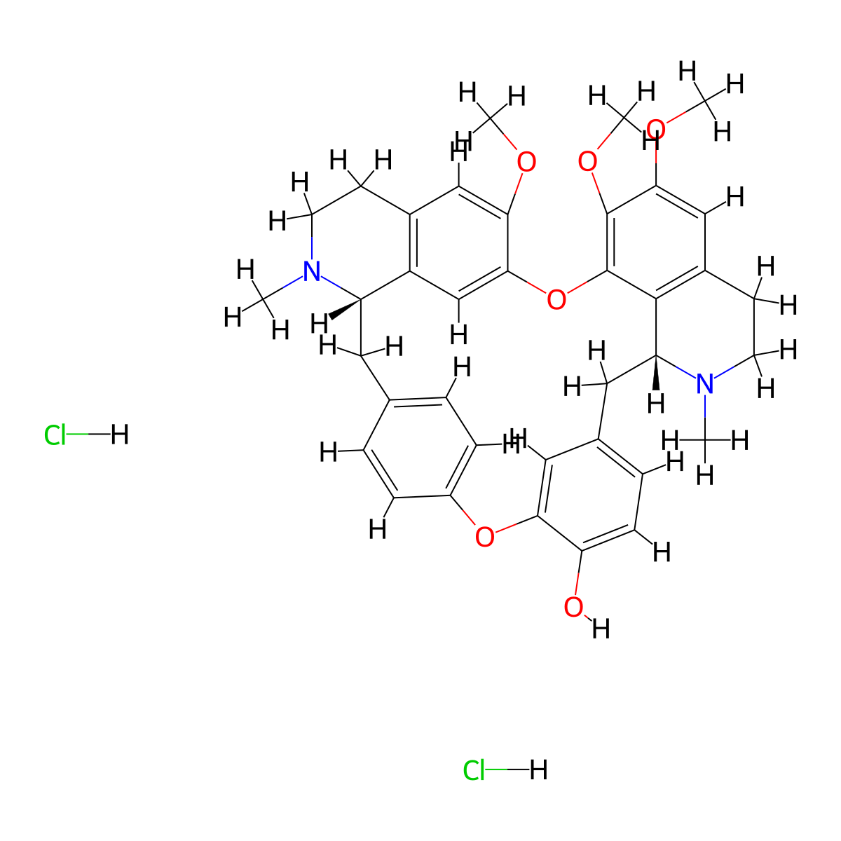 16H-1,24:6,9-Dietheno-11,15-metheno-2H-pyrido(2',3':17,18)(1,11)dioxacycloeicosino(2,3,4-ij)isoquinolin-12-ol, 3,4,4a,5,16a,17,18,19-octahydro-21,22,26-trimethoxy-4,17-dimethyl-, hydrochloride (1:2), (4aS,16aR)- molecular structure, CAS 6078-17-7
