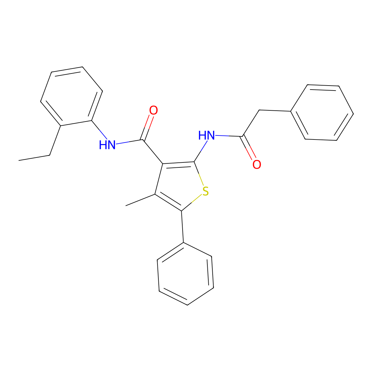 N-(2-Ethylphenyl)-4-methyl-5-phenyl-2-(2-phenylacetamido)thiophene-3-carboxamide molecular structure, CAS 6078-91-7