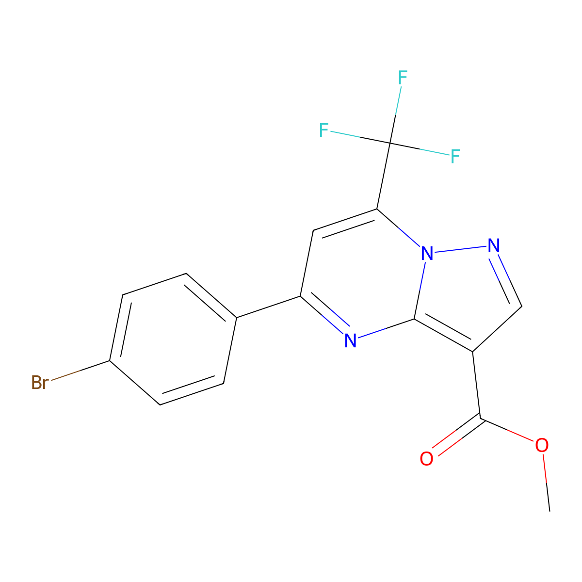 Methyl 5-(4-bromophenyl)-7-(trifluoromethyl)pyrazolo[1,5-a]pyrimidine-3-carboxylate molecular structure, CAS 6078-97-3