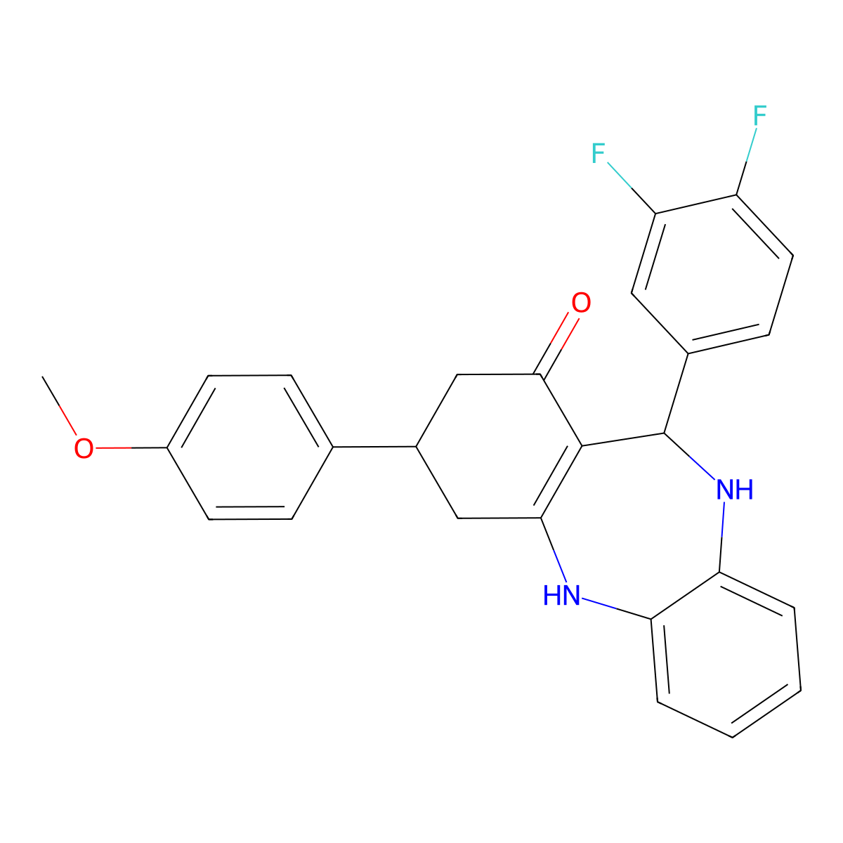 11-(3,4-difluorophenyl)-3-(4-methoxyphenyl)-2,3,4,5,10,11-hexahydro-1H-dibenzo[b,e][1,4]diazepin-1-one molecular structure, CAS 6079-09-0