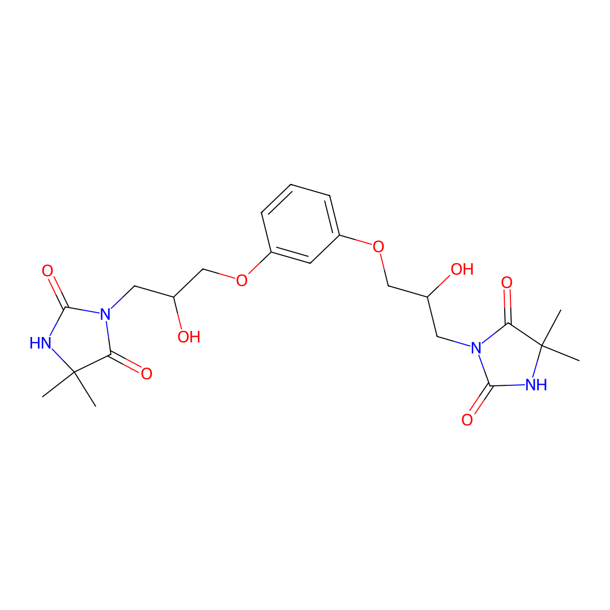 3-[3-[3-[3-(4,4-Dimethyl-2,5-dioxoimidazolidin-1-yl)-2-hydroxypropoxy]phenoxy]-2-hydroxypropyl]-5,5-dimethylimidazolidine-2,4-dione molecular structure, CAS 6079-28-3