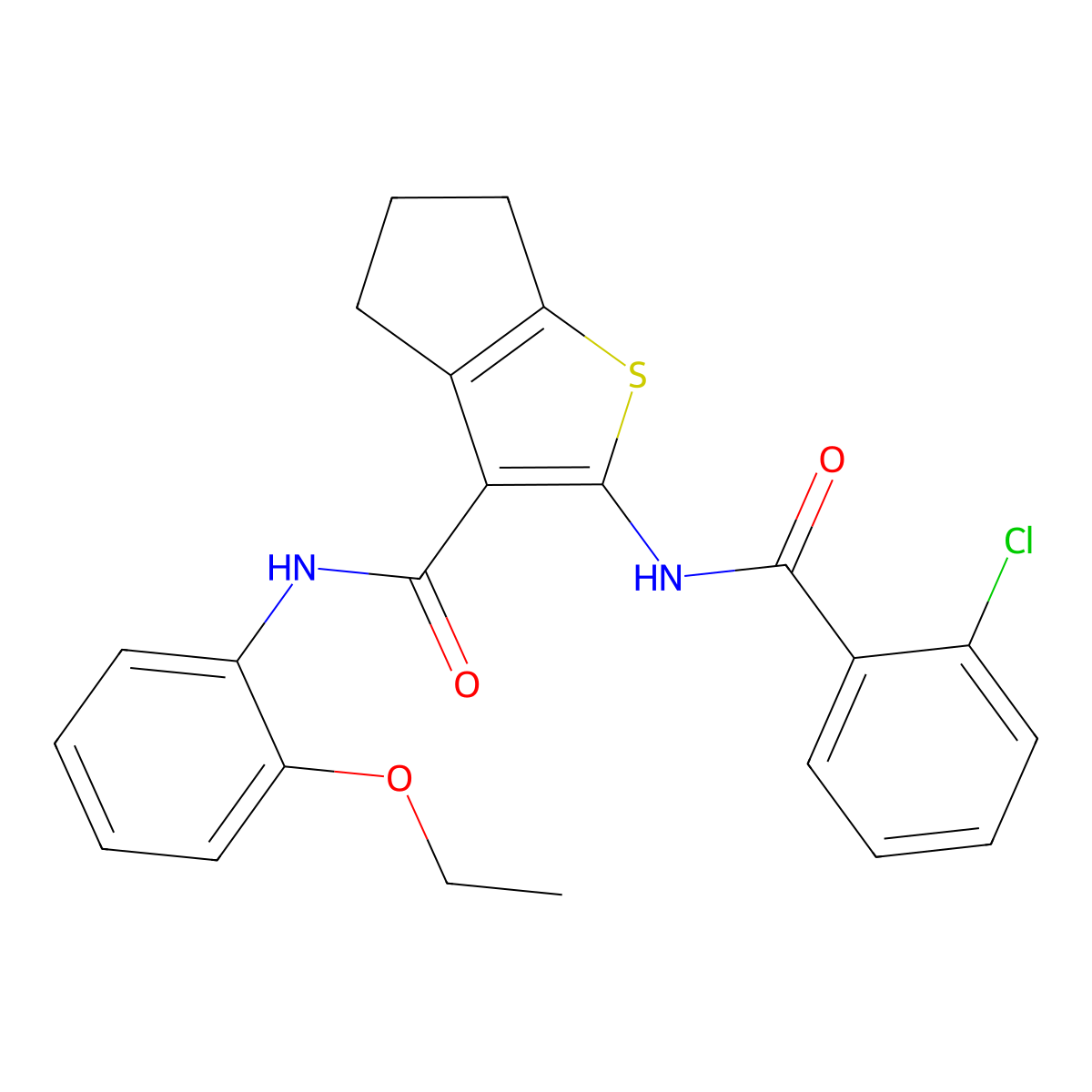 2-[(2-chlorobenzoyl)amino]-N-(2-ethoxyphenyl)-5,6-dihydro-4H-cyclopenta[b]thiophene-3-carboxamide molecular structure, CAS 6079-30-7