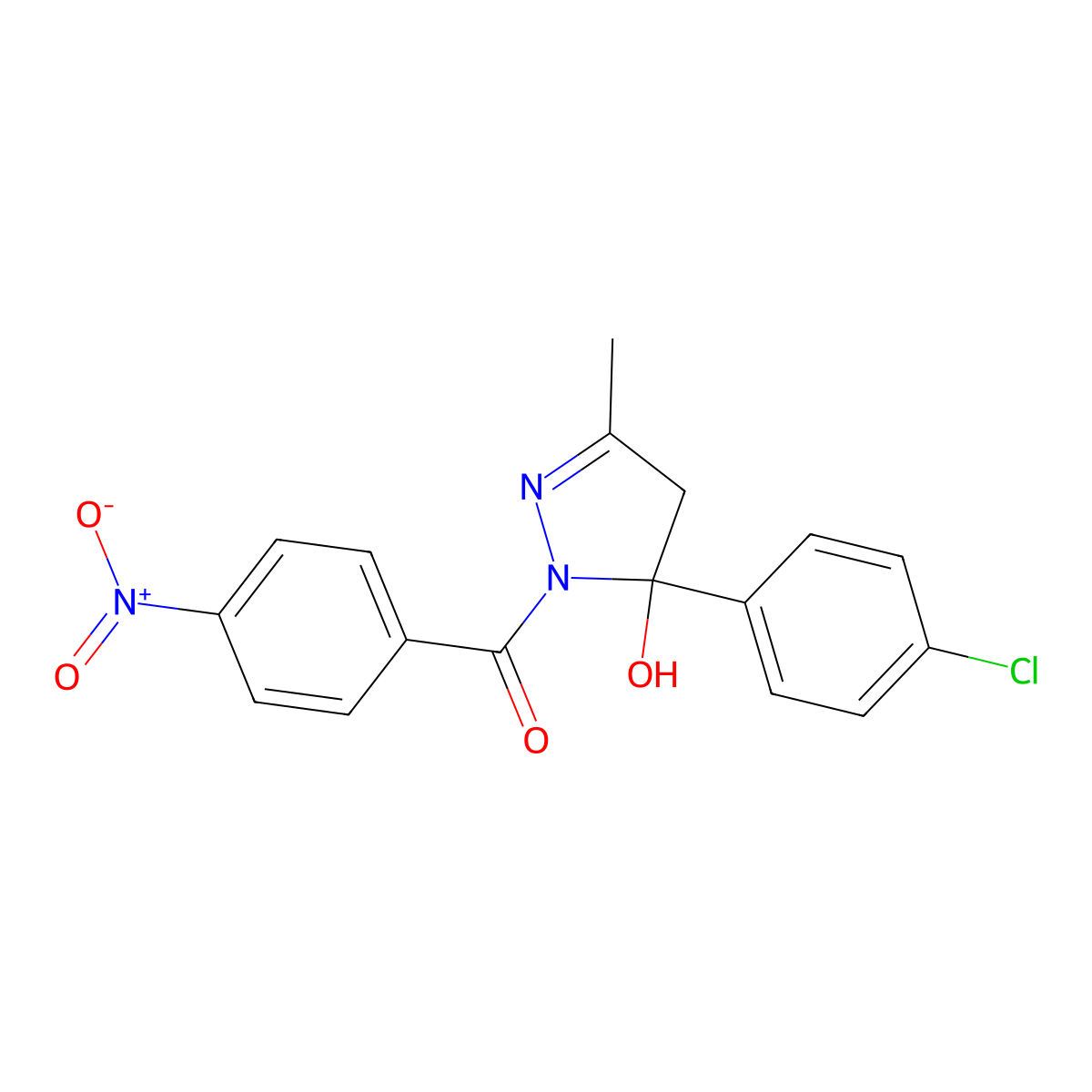 [5-(4-chlorophenyl)-5-hydroxy-3-methyl-4H-pyrazol-1-yl]-(4-nitrophenyl)methanone molecular structure, CAS 6079-51-2