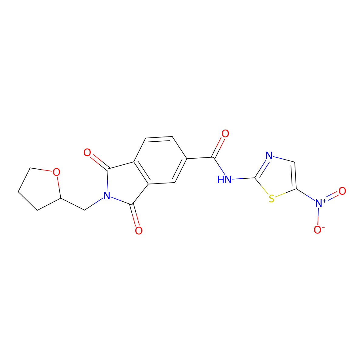 N-(5-nitro-1,3-thiazol-2-yl)-1,3-dioxo-2-(oxolan-2-ylmethyl)isoindole-5-carboxamide molecular structure, CAS 6081-06-7