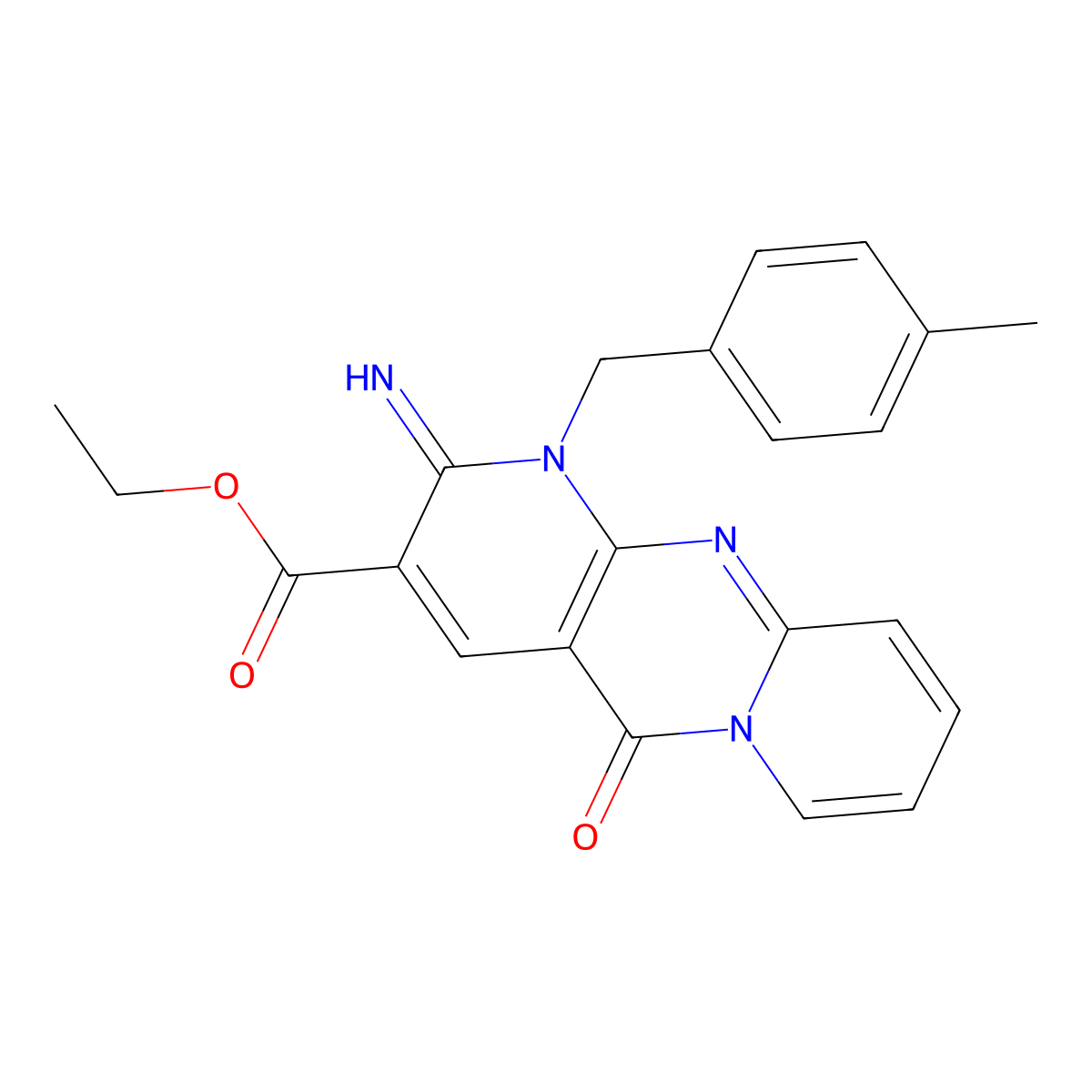 ethyl 2-imino-1-(4-methylbenzyl)-5-oxo-1,5-dihydro-2H-dipyrido[1,2-a:2',3'-d]pyrimidine-3-carboxylate molecular structure, CAS 608103-94-2