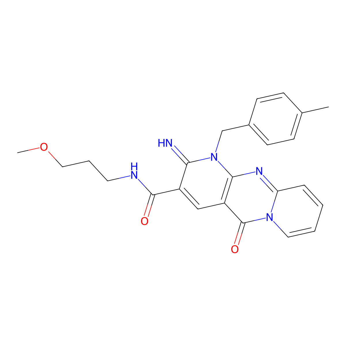 2-imino-N-(3-methoxypropyl)-1-(4-methylbenzyl)-5-oxo-1,5-dihydro-2H-dipyrido[1,2-a:2,3-d]pyrimidine-3-carboxamide molecular structure, CAS 608104-02-5