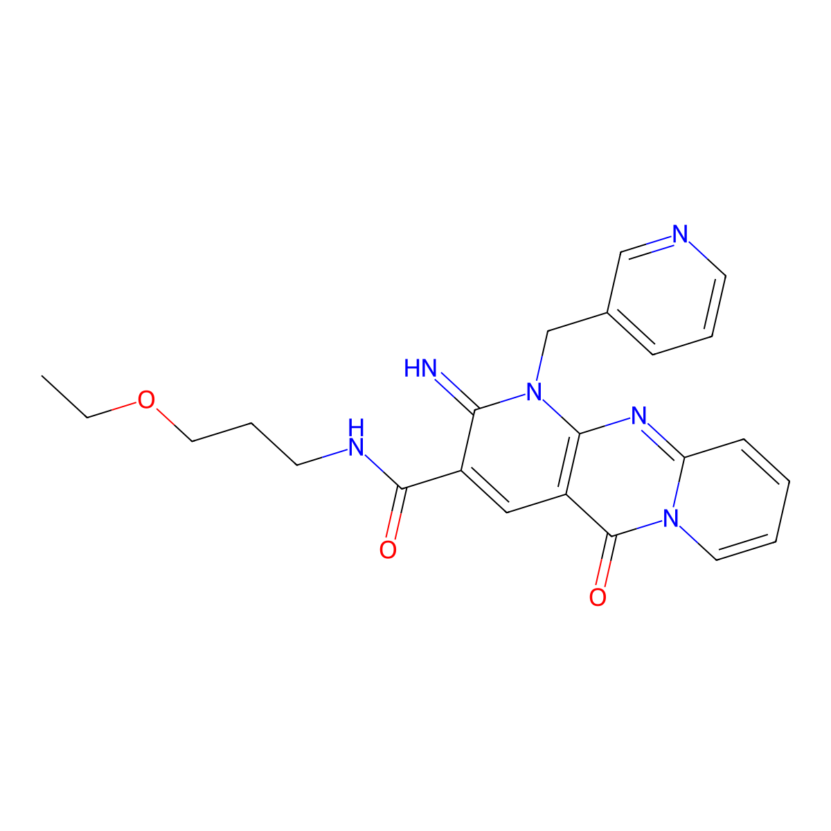 N-(3-ethoxypropyl)-6-imino-2-oxo-7-[(pyridin-3-yl)methyl]-1,7,9-triazatricyclo[8.4.0.0^{3,8}]tetradeca-3(8),4,9,11,13-pentaene-5-carboxamide molecular structure, CAS 608104-08-1