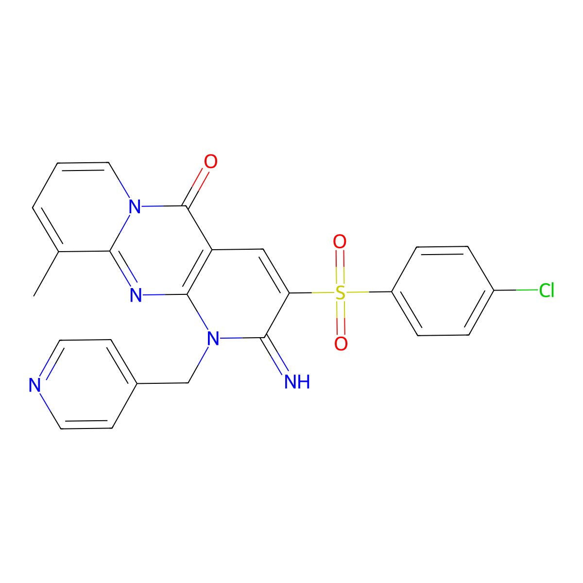 3-((4-chlorophenyl)sulfonyl)-2-imino-10-methyl-1-(pyridin-4-ylmethyl)-1H-dipyrido[1,2-a:2',3'-d]pyrimidin-5(2H)-one molecular structure, CAS 608104-12-7