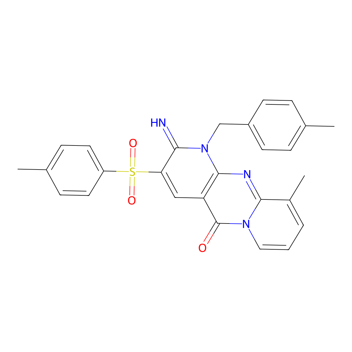 2-Imino-10-methyl-1-[(4-methylphenyl)methyl]-3-[(4-methylphenyl)sulfonyl]-1,6-dihydropyridino[2,3-d]pyridino[1,2-a]pyrimidin-5-one molecular structure, CAS 608104-31-0