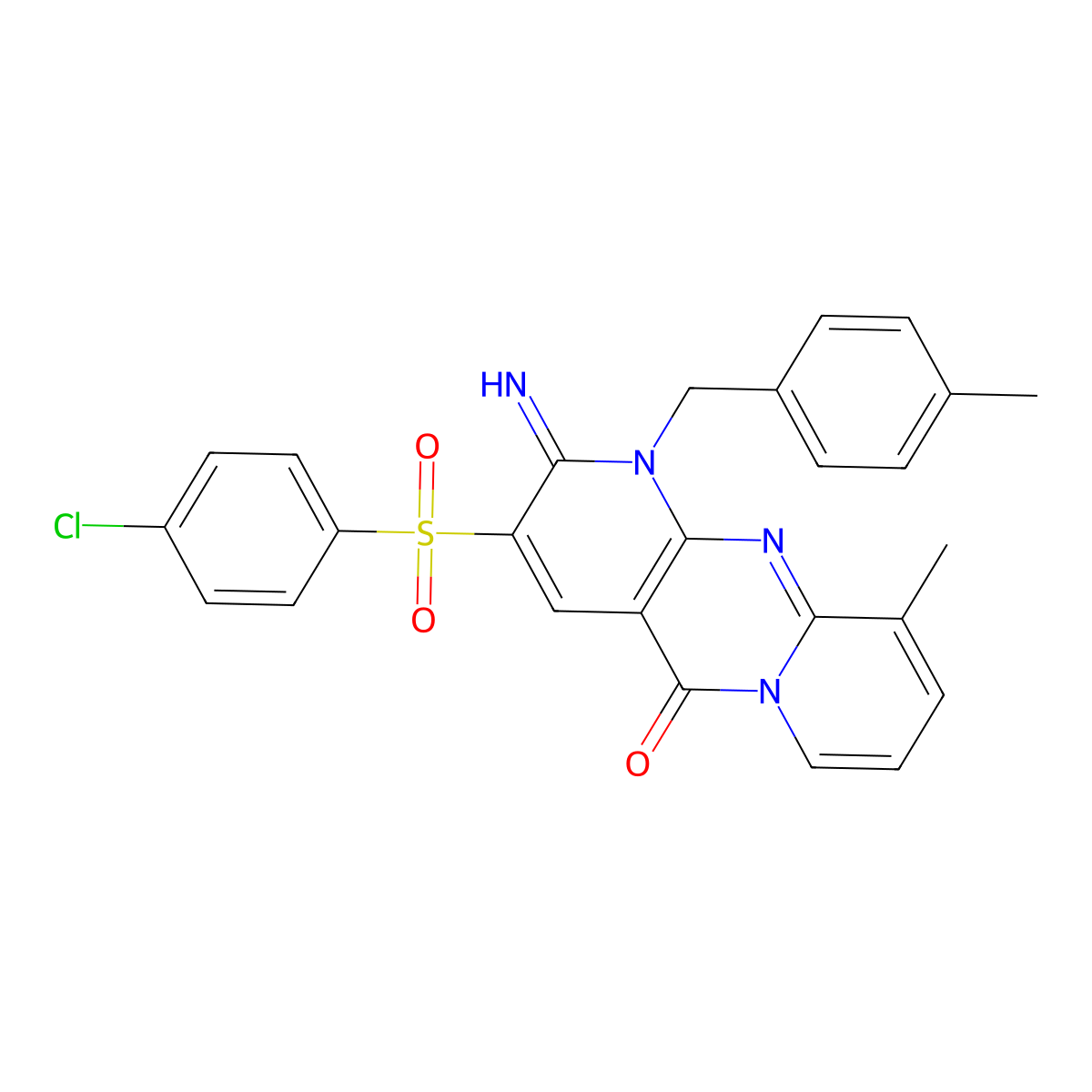 3-[(4-chlorophenyl)sulfonyl]-2-imino-10-methyl-1-(4-methylbenzyl)-1,2-dihydro-5H-dipyrido[1,2-a:2,3-d]pyrimidin-5-one molecular structure, CAS 608104-32-1