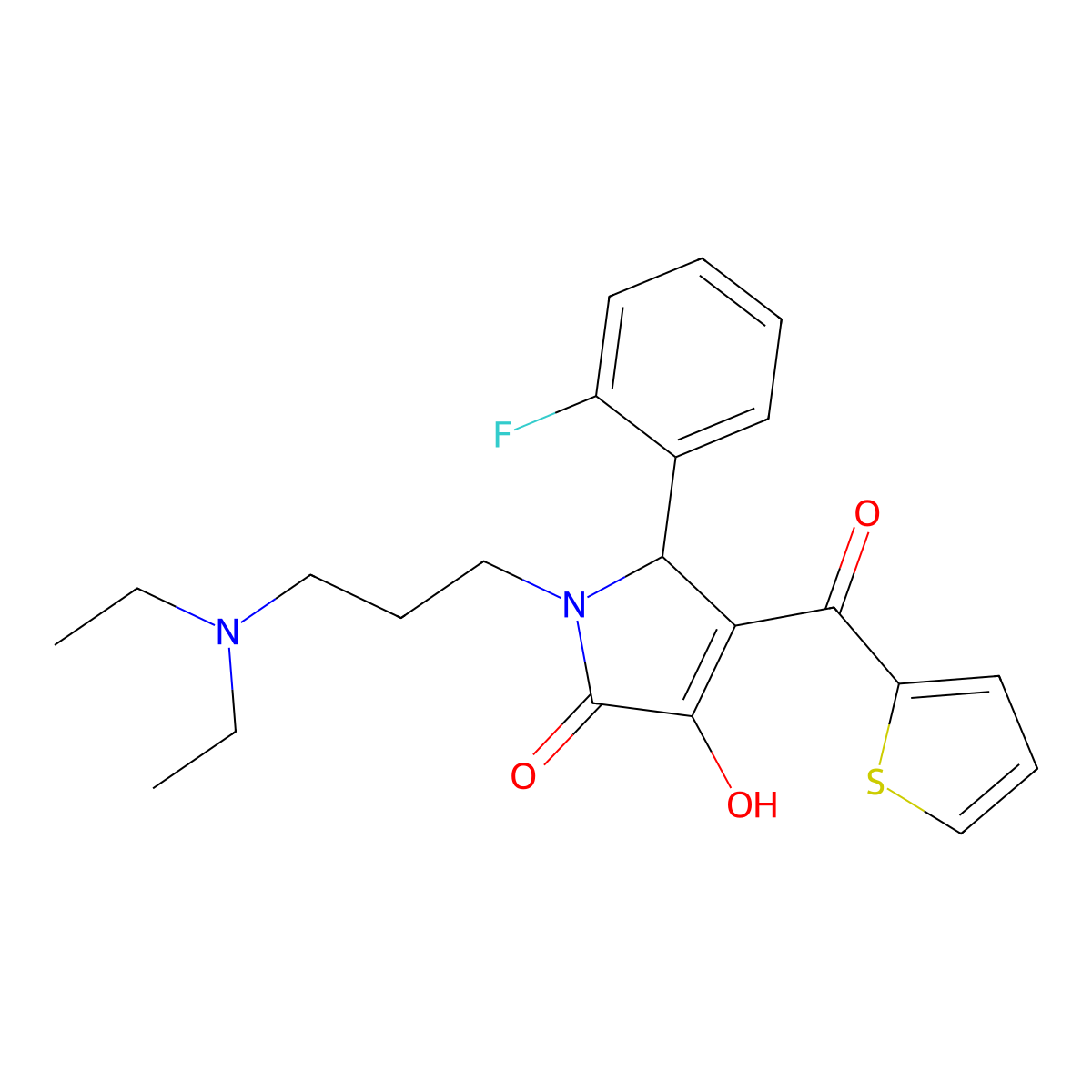 1-[3-(diethylamino)propyl]-5-(2-fluorophenyl)-3-hydroxy-4-(thiophen-2-ylcarbonyl)-1,5-dihydro-2H-pyrrol-2-one molecular structure, CAS 608104-96-7