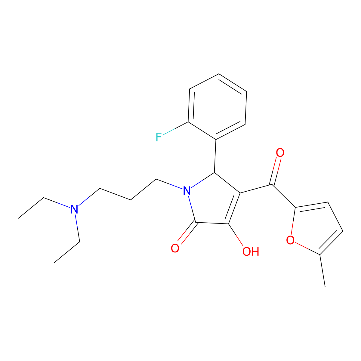 1-[3-(diethylamino)propyl]-5-(2-fluorophenyl)-3-hydroxy-4-[(5-methylfuran-2-yl)carbonyl]-1,5-dihydro-2H-pyrrol-2-one molecular structure, CAS 608105-33-5