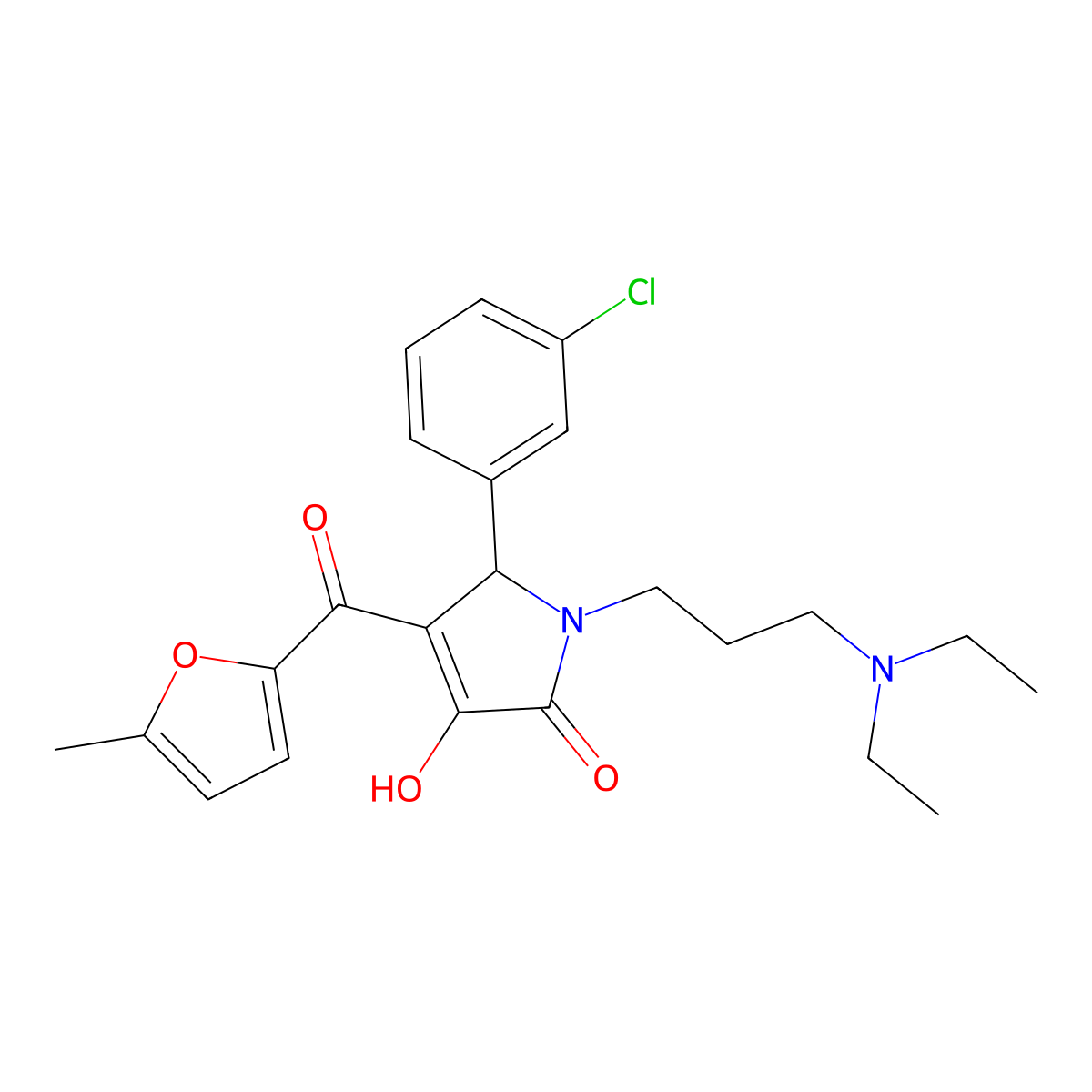 5-(3-chlorophenyl)-1-[3-(diethylamino)propyl]-3-hydroxy-4-(5-methylfuran-2-carbonyl)-2,5-dihydro-1H-pyrrol-2-one molecular structure, CAS 608105-39-1