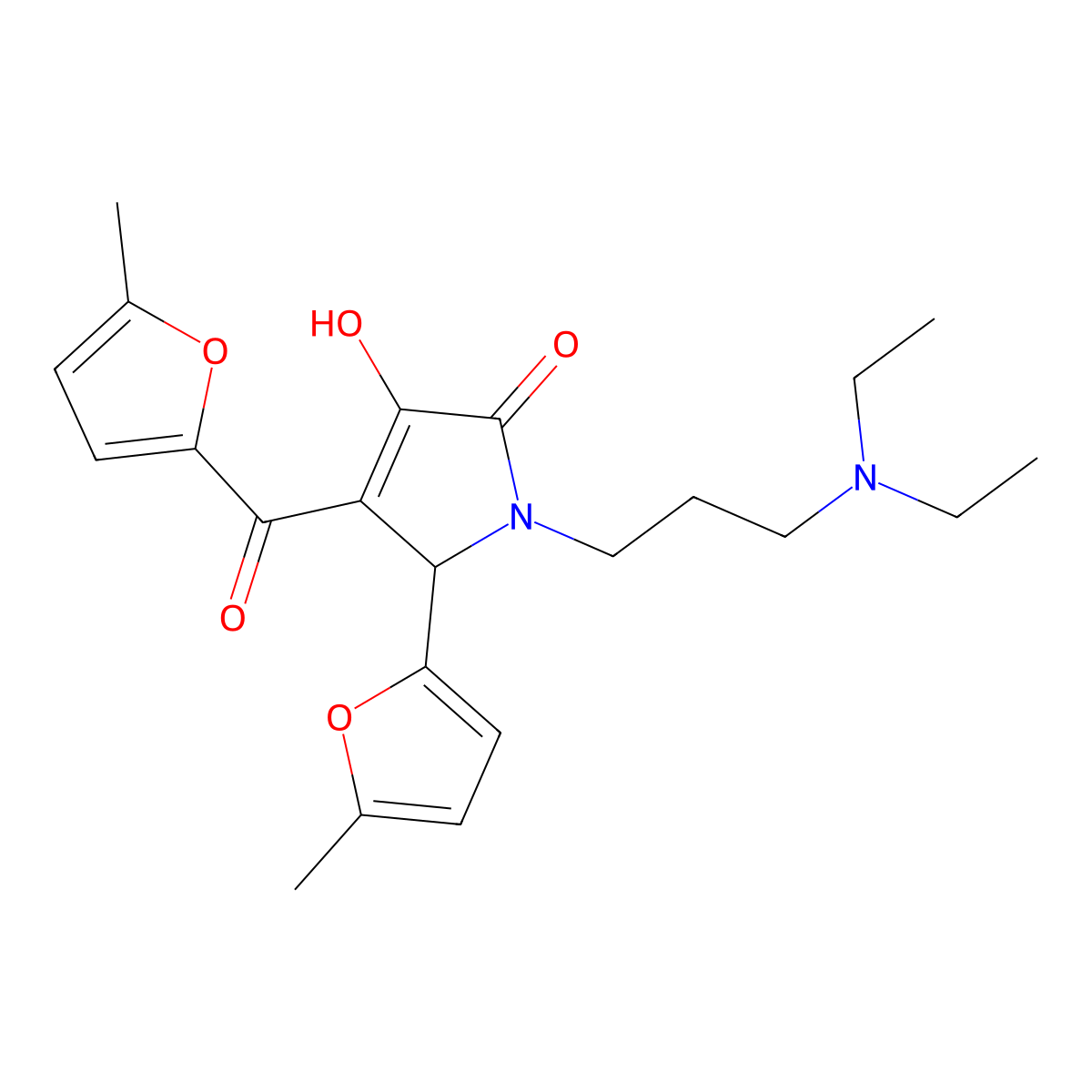 1-[3-(Diethylamino)propyl]-3-hydroxy-5-(5-methyl(2-furyl))-4-[(5-methyl(2-fury l))carbonyl]-3-pyrrolin-2-one molecular structure, CAS 608105-43-7