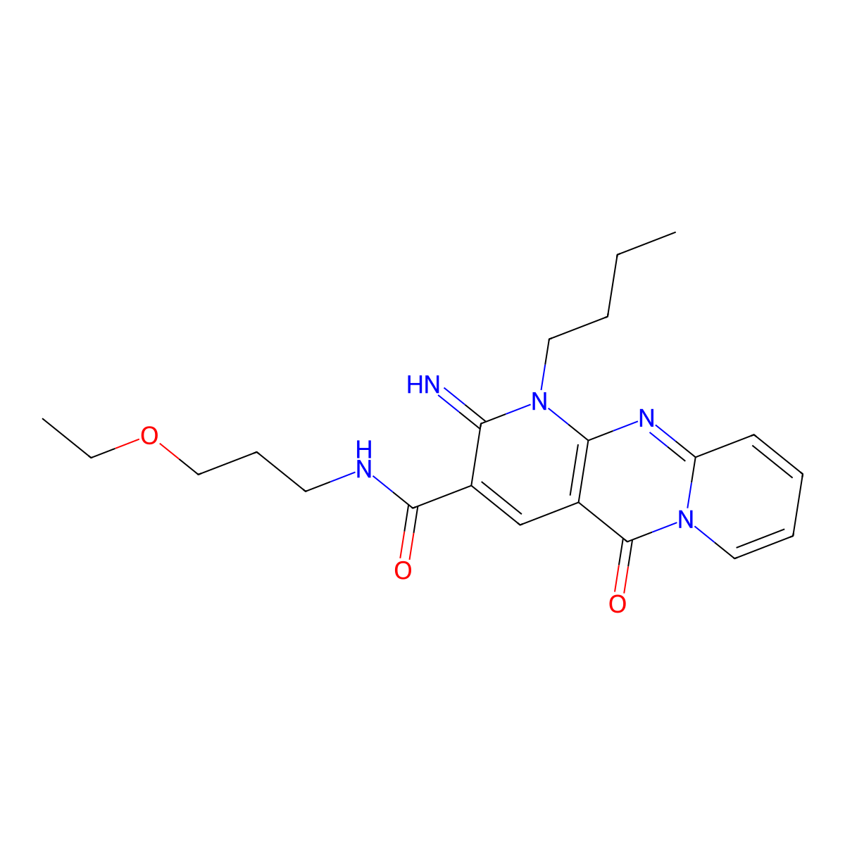7-Butyl-N-(3-ethoxypropyl)-6-imino-2-oxo-1,7,9-triazatricyclo[8.4.0.03,8]tetradeca-3(8),4,9,11,13-pentaene-5-carboxamide molecular structure, CAS 608105-83-5