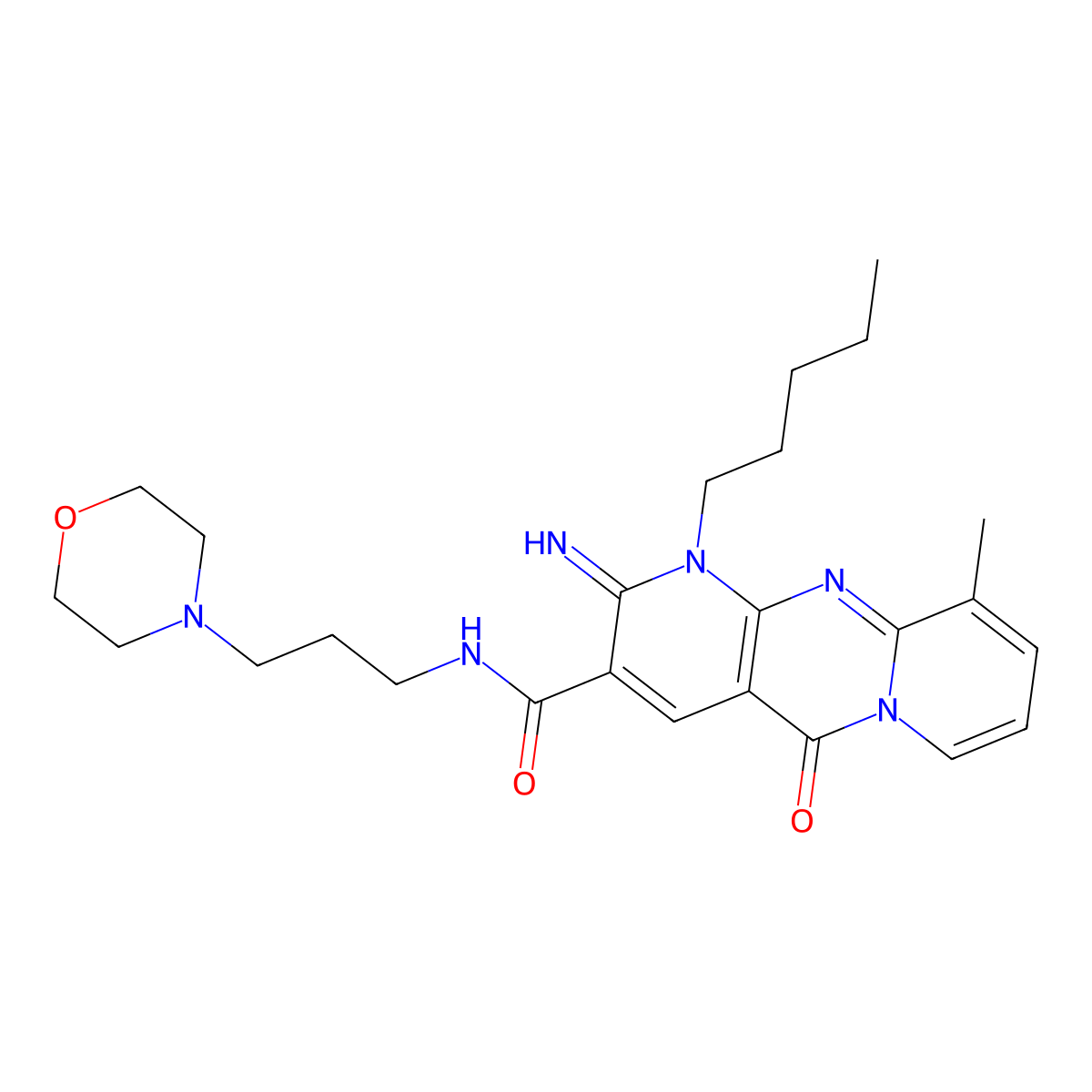 6-imino-11-methyl-N-[3-(morpholin-4-yl)propyl]-2-oxo-7-pentyl-1,7,9-triazatricyclo[8.4.0.0^{3,8}]tetradeca-3(8),4,9,11,13-pentaene-5-carboxamide molecular structure, CAS 608106-55-4