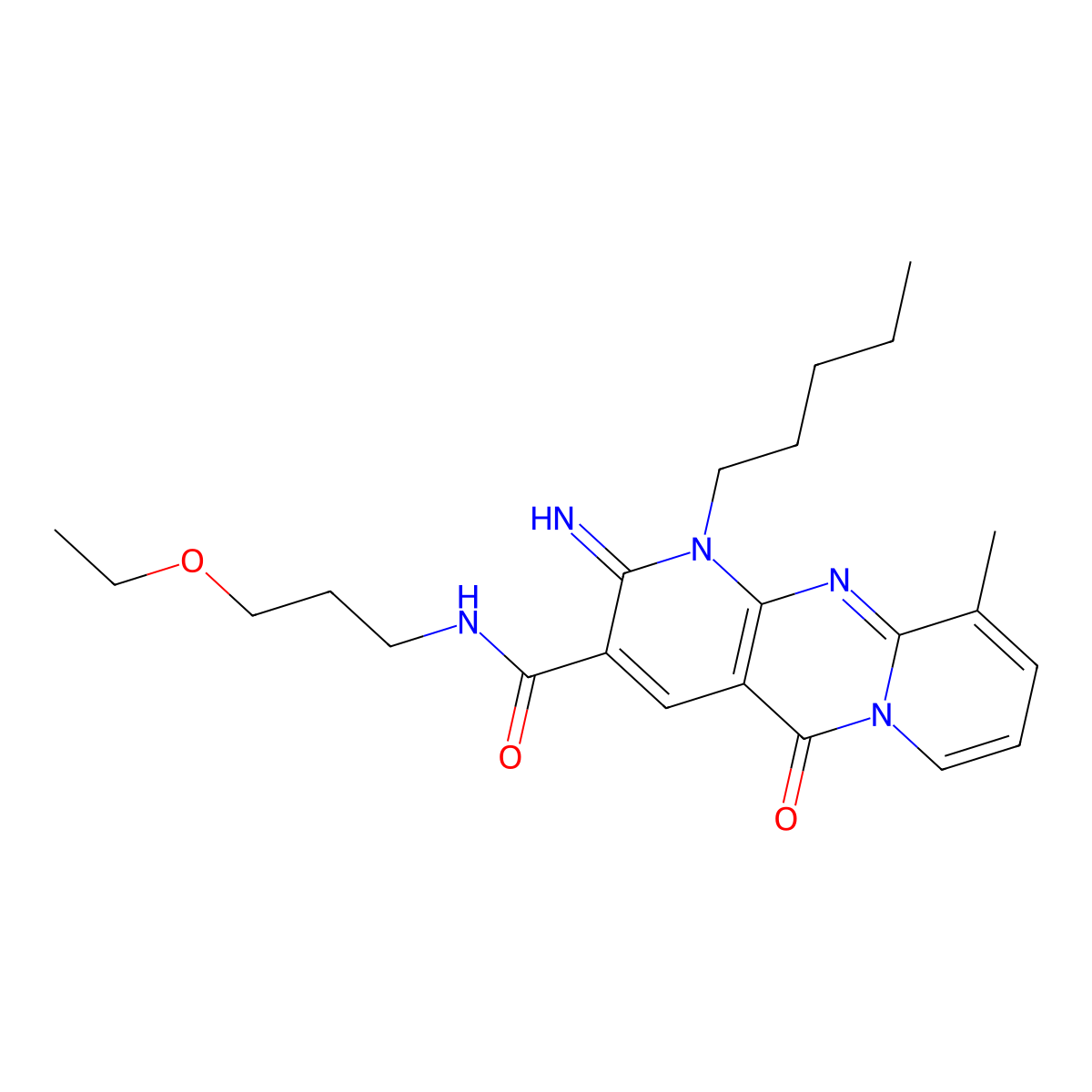 N-(3-ethoxypropyl)-6-imino-11-methyl-2-oxo-7-pentyl-1,7,9-triazatricyclo[8.4.0.0^{3,8}]tetradeca-3(8),4,9,11,13-pentaene-5-carboxamide molecular structure, CAS 608106-57-6