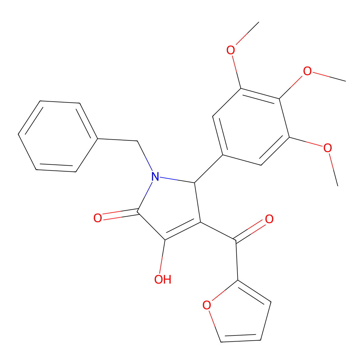 1-benzyl-4-(2-furylcarbonyl)-3-hydroxy-5-(3,4,5-trimethoxyphenyl)-1,5-dihydro-2H-pyrrol-2-one molecular structure, CAS 608109-19-9