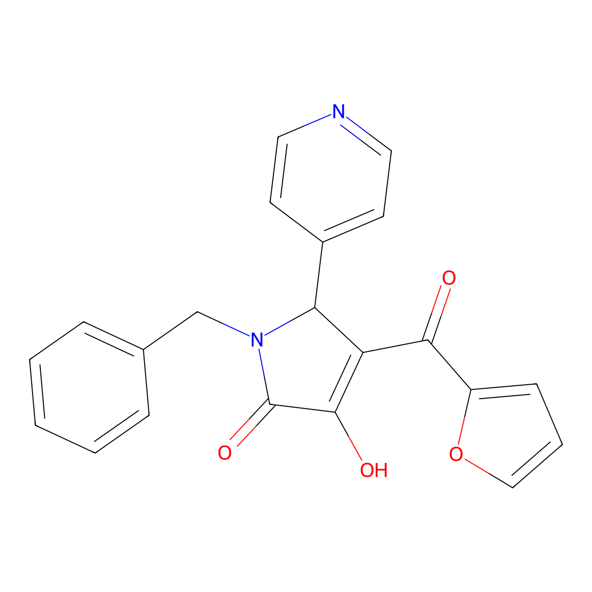 1-benzyl-4-(2-furylcarbonyl)-3-hydroxy-5-(4-pyridyl)-1,5-dihydro-2H-pyrrol-2-one molecular structure, CAS 608109-20-2