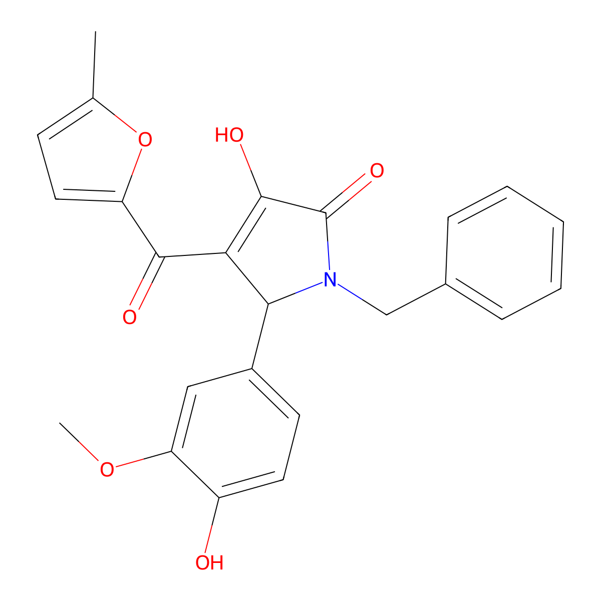 1-benzyl-3-hydroxy-5-(4-hydroxy-3-methoxyphenyl)-4-(5-methylfuran-2-carbonyl)-2,5-dihydro-1H-pyrrol-2-one molecular structure, CAS 608109-57-5