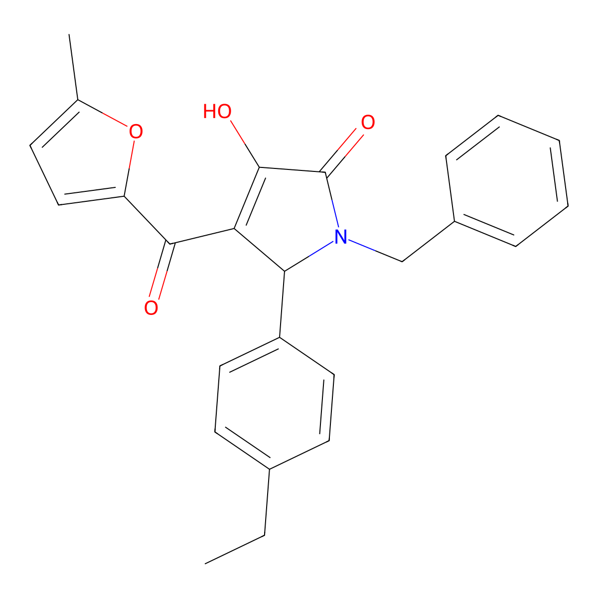 1-benzyl-5-(4-ethylphenyl)-3-hydroxy-4-(5-methylfuran-2-carbonyl)-2,5-dihydro-1H-pyrrol-2-one molecular structure, CAS 608109-61-1