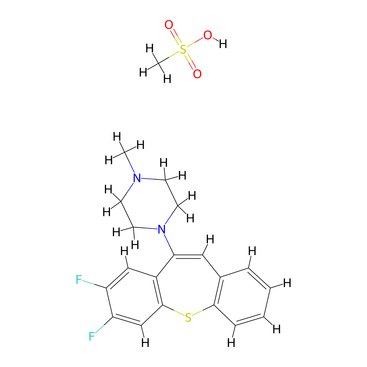 Piperazine, 1-(7,8-difluorodibenzo(b,f)thiepin-10-yl)-4-methyl-, monomethanesulfonate molecular structure, CAS 60811-11-2