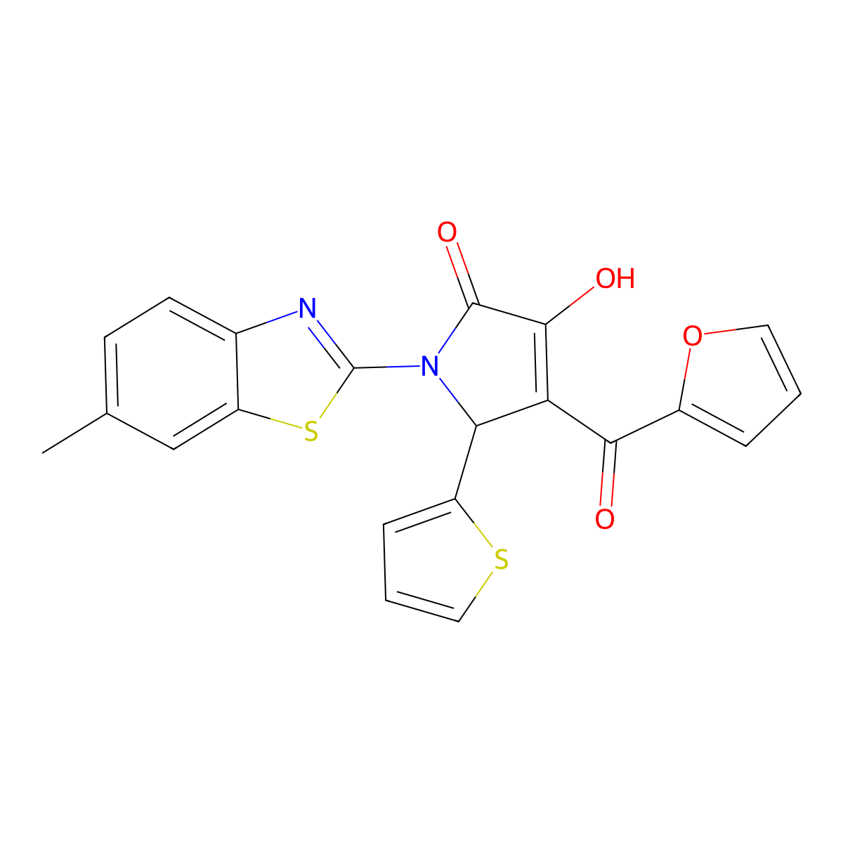 4-(2-furylcarbonyl)-3-hydroxy-1-(6-methyl-1,3-benzothiazol-2-yl)-5-(2-thienyl)-1,5-dihydro-2H-pyrrol-2-one molecular structure, CAS 608114-47-2