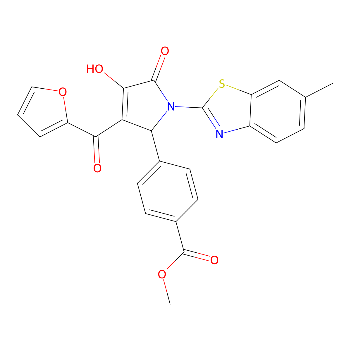 methyl 4-[3-(furan-2-ylcarbonyl)-4-hydroxy-1-(6-methyl-1,3-benzothiazol-2-yl)-5-oxo-2,5-dihydro-1H-pyrrol-2-yl]benzoate molecular structure, CAS 608114-69-8