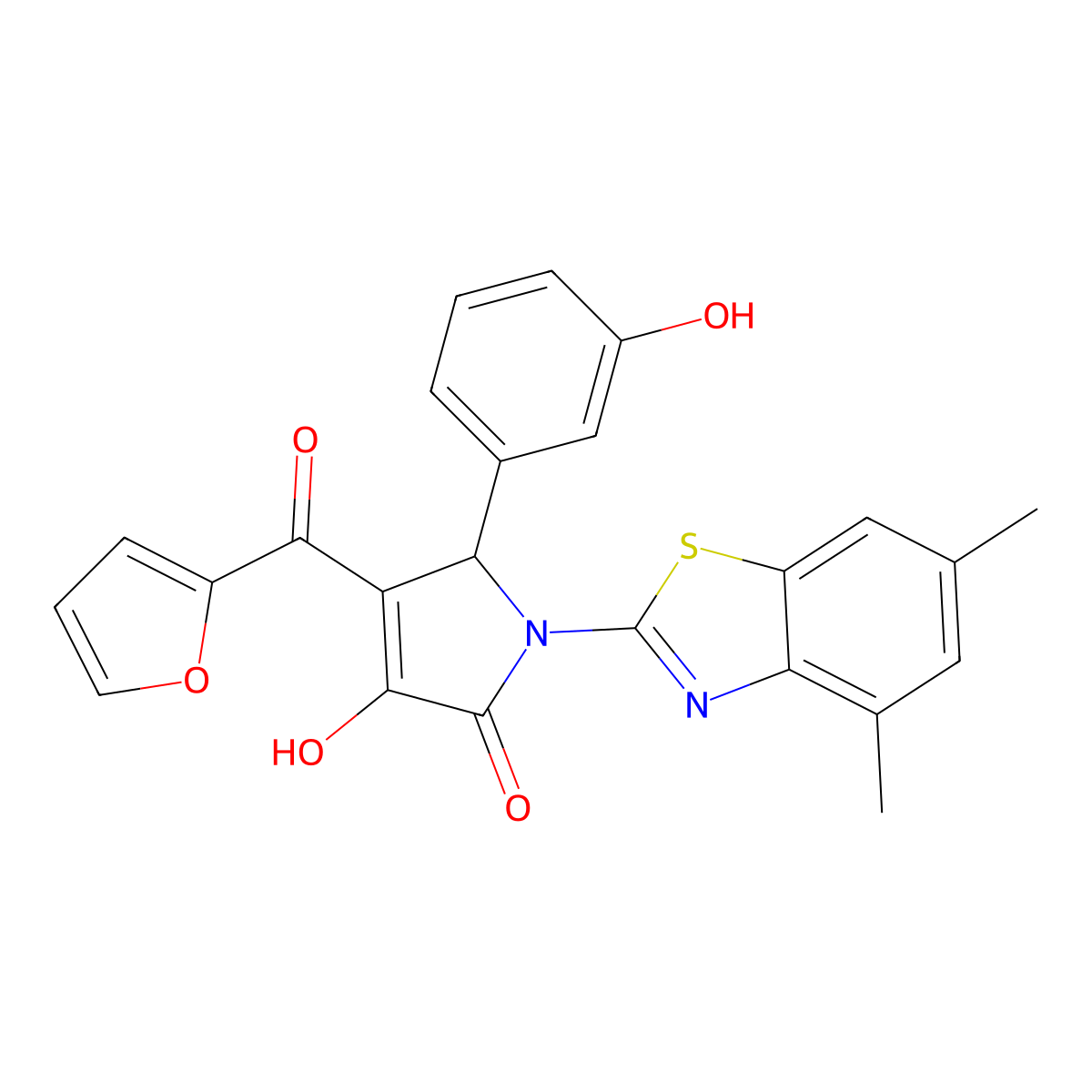 1-(4,6-Dimethyl-benzothiazol-2-yl)-4-(furan-2-carbonyl)-3-hydroxy-5-(3-hydroxy-phenyl)-1,5-dihydro-pyrrol-2-one molecular structure, CAS 608116-32-1
