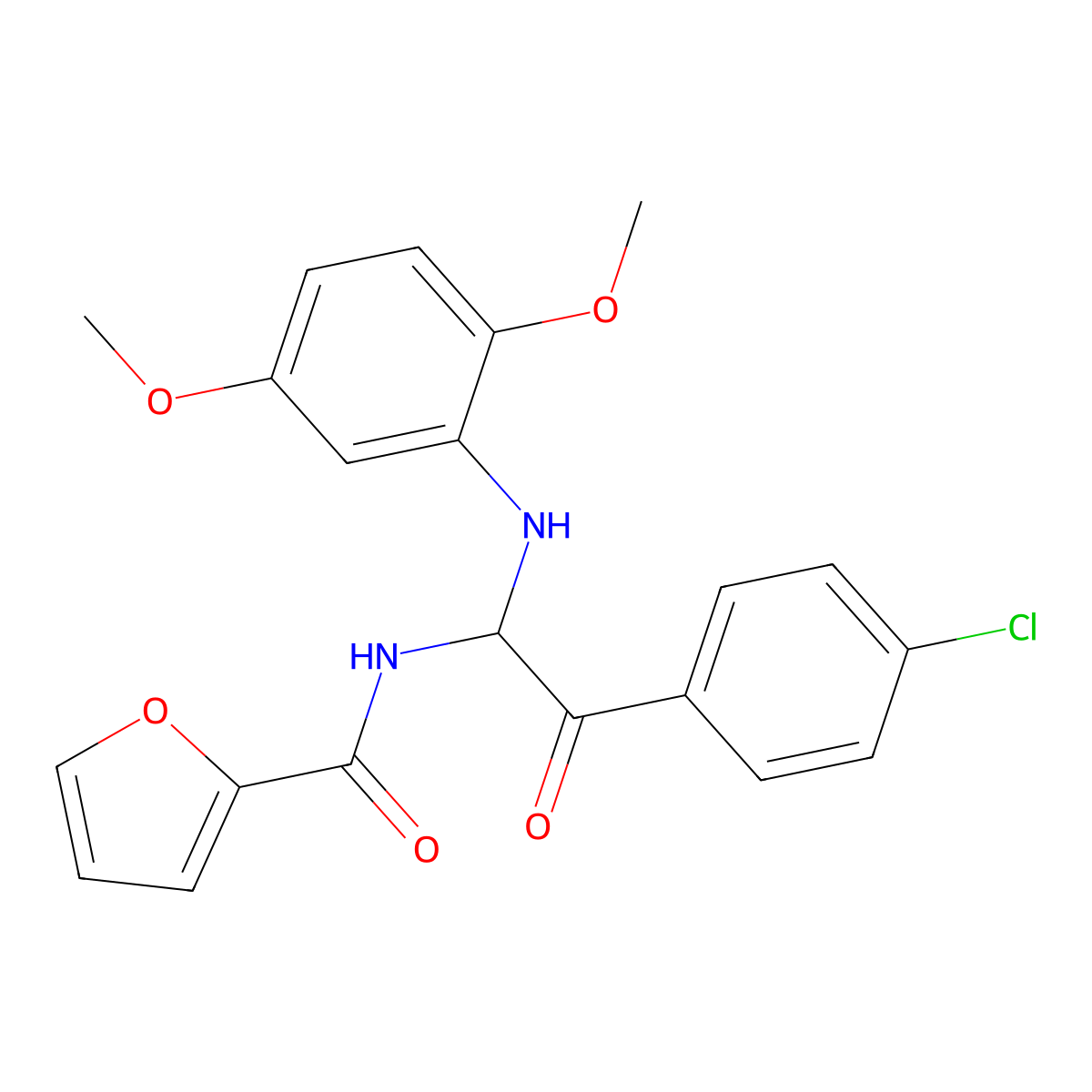 N-[2-(4-chlorophenyl)-1-[(2,5-dimethoxyphenyl)amino]-2-oxoethyl]furan-2-carboxamide molecular structure, CAS 608119-07-9