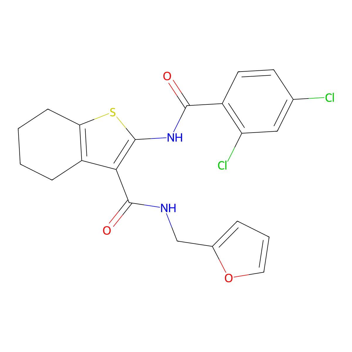 2-[(2,4-dichlorobenzoyl)amino]-N-(furan-2-ylmethyl)-4,5,6,7-tetrahydro-1-benzothiophene-3-carboxamide molecular structure, CAS 608119-11-5