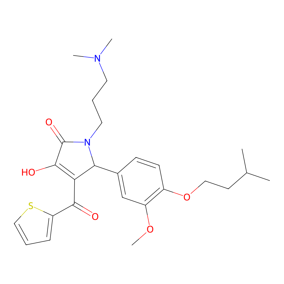 1-[3-(dimethylamino)propyl]-4-hydroxy-2-[3-methoxy-4-(3-methylbutoxy)phenyl]-3-(thiophene-2-carbonyl)-2H-pyrrol-5-one molecular structure, CAS 608119-44-4