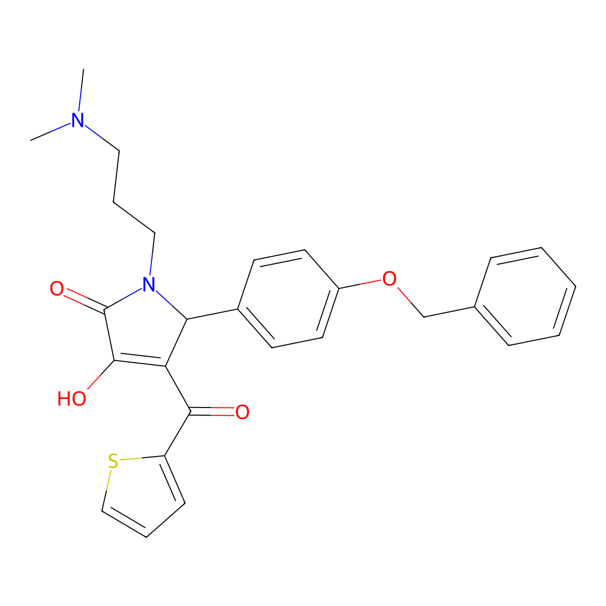 5-[4-(benzyloxy)phenyl]-1-[3-(dimethylamino)propyl]-3-hydroxy-4-(thiophen-2-ylcarbonyl)-1,5-dihydro-2H-pyrrol-2-one molecular structure, CAS 608119-48-8