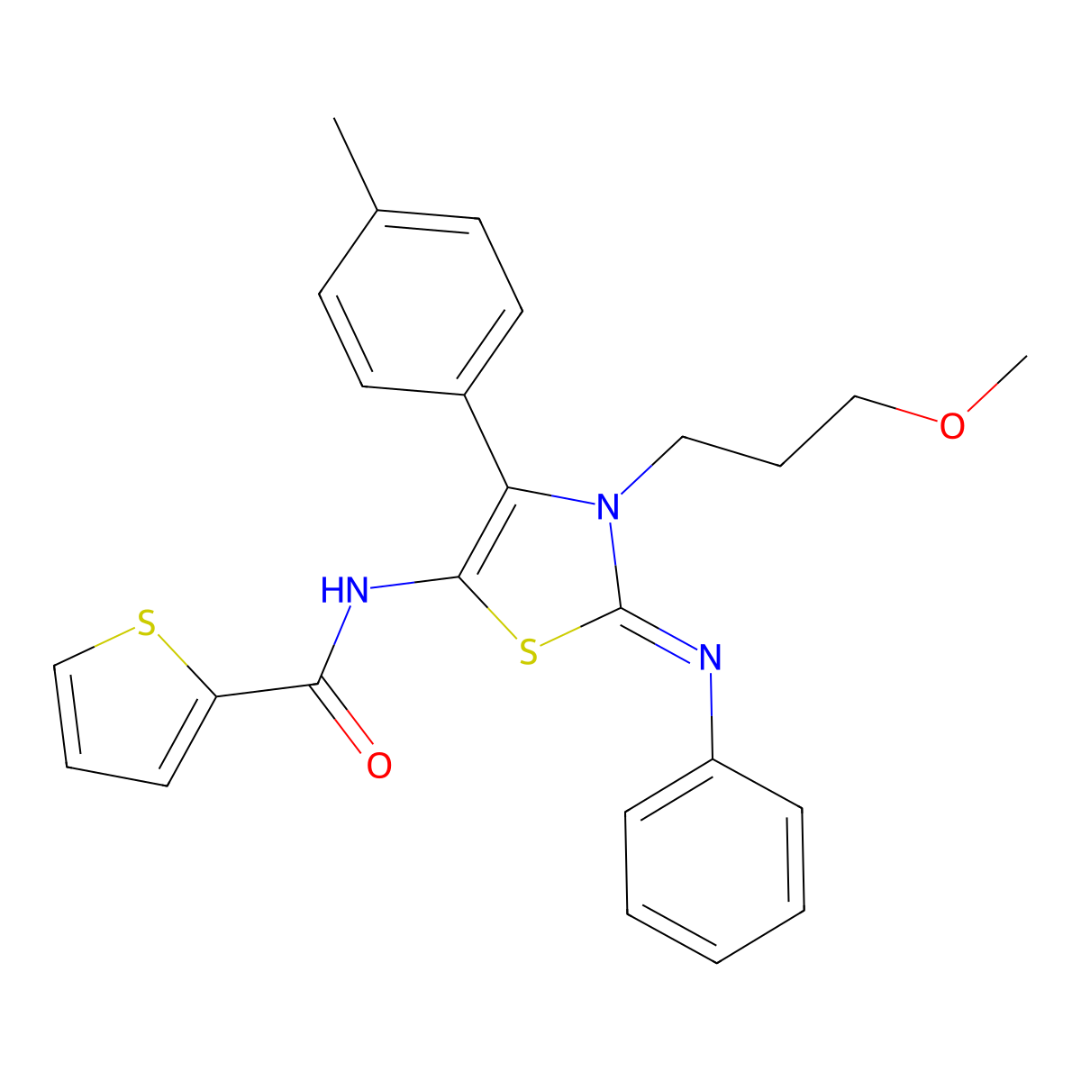 N-[(2E)-3-(3-methoxypropyl)-4-(4-methylphenyl)-2-(phenylimino)-2,3-dihydro-1,3-thiazol-5-yl]thiophene-2-carboxamide molecular structure, CAS 608119-62-6