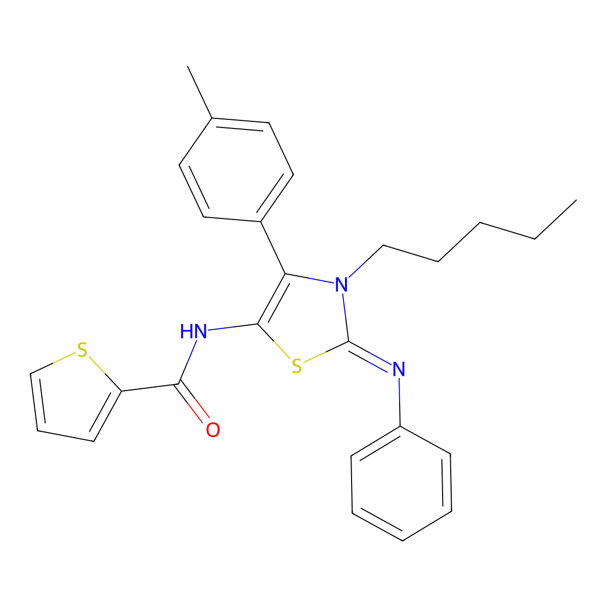 N-[(2E)-4-(4-methylphenyl)-3-pentyl-2-(phenylimino)-2,3-dihydro-1,3-thiazol-5-yl]thiophene-2-carboxamide molecular structure, CAS 608119-64-8