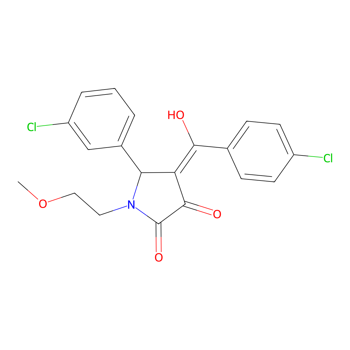 4-(4-chlorobenzoyl)-5-(3-chlorophenyl)-3-hydroxy-1-(2-methoxyethyl)-2,5-dihydro-1H-pyrrol-2-one molecular structure, CAS 608119-80-8