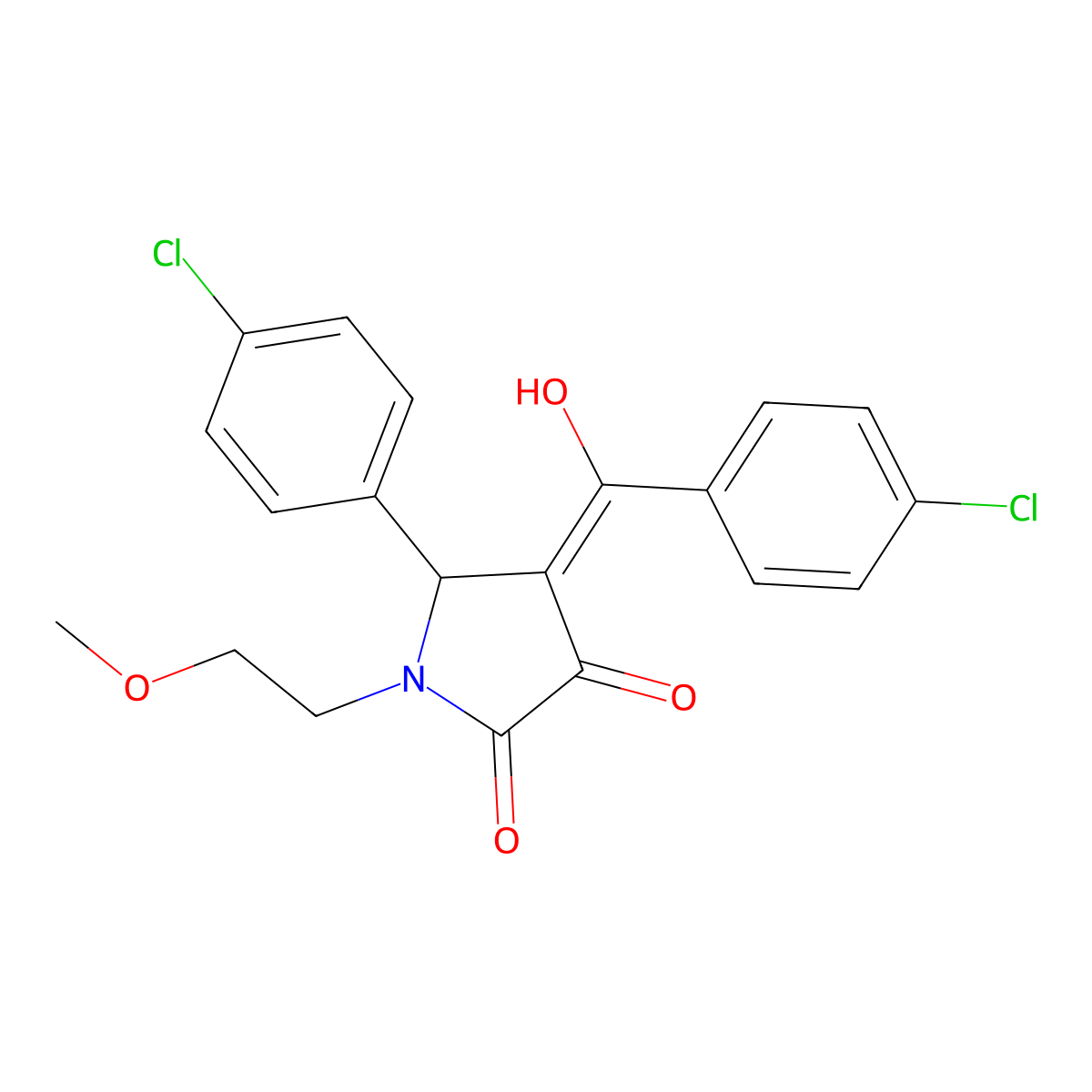 4-(4-chlorobenzoyl)-5-(4-chlorophenyl)-3-hydroxy-1-(2-methoxyethyl)-2,5-dihydro-1H-pyrrol-2-one molecular structure, CAS 608119-81-9