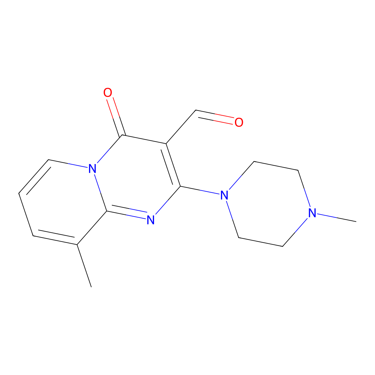 9-methyl-2-(4-methylpiperazin-1-yl)-4-oxo-4H-pyrido[1,2-a]pyrimidine-3-carbaldehyde molecular structure, CAS 608119-96-6