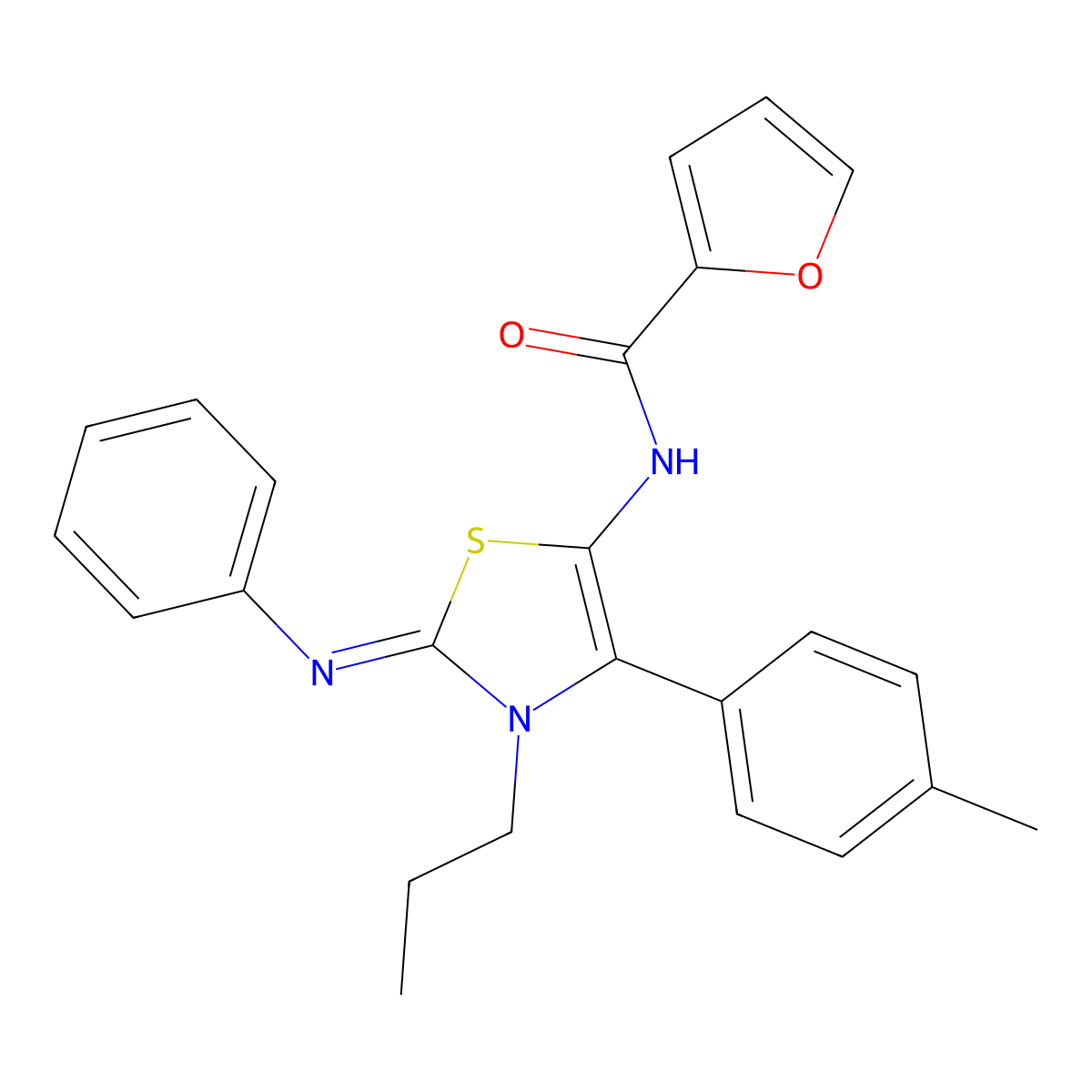 N-[(2E)-4-(4-methylphenyl)-2-(phenylimino)-3-propyl-2,3-dihydro-1,3-thiazol-5-yl]furan-2-carboxamide molecular structure, CAS 608120-36-1
