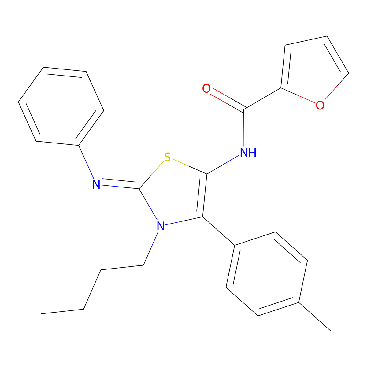 N-[(2E)-3-butyl-4-(4-methylphenyl)-2-(phenylimino)-2,3-dihydro-1,3-thiazol-5-yl]furan-2-carboxamide molecular structure, CAS 608120-37-2