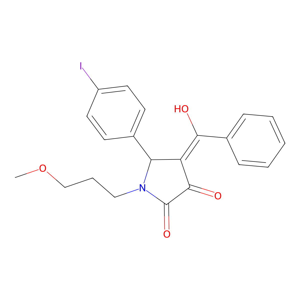 4-benzoyl-3-hydroxy-5-(4-iodophenyl)-1-(3-methoxypropyl)-2,5-dihydro-1H-pyrrol-2-one molecular structure, CAS 608120-63-4