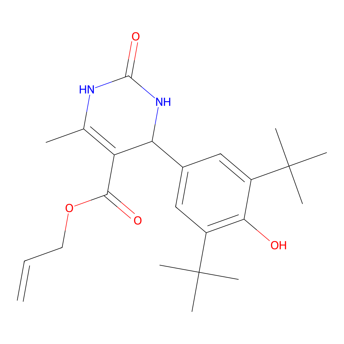 Allyl 4-(3,5-ditert-butyl-4-hydroxyphenyl)-6-methyl-2-oxo-1,2,3,4-tetrahydropyrimidine-5-carboxylate molecular structure, CAS 608121-03-5
