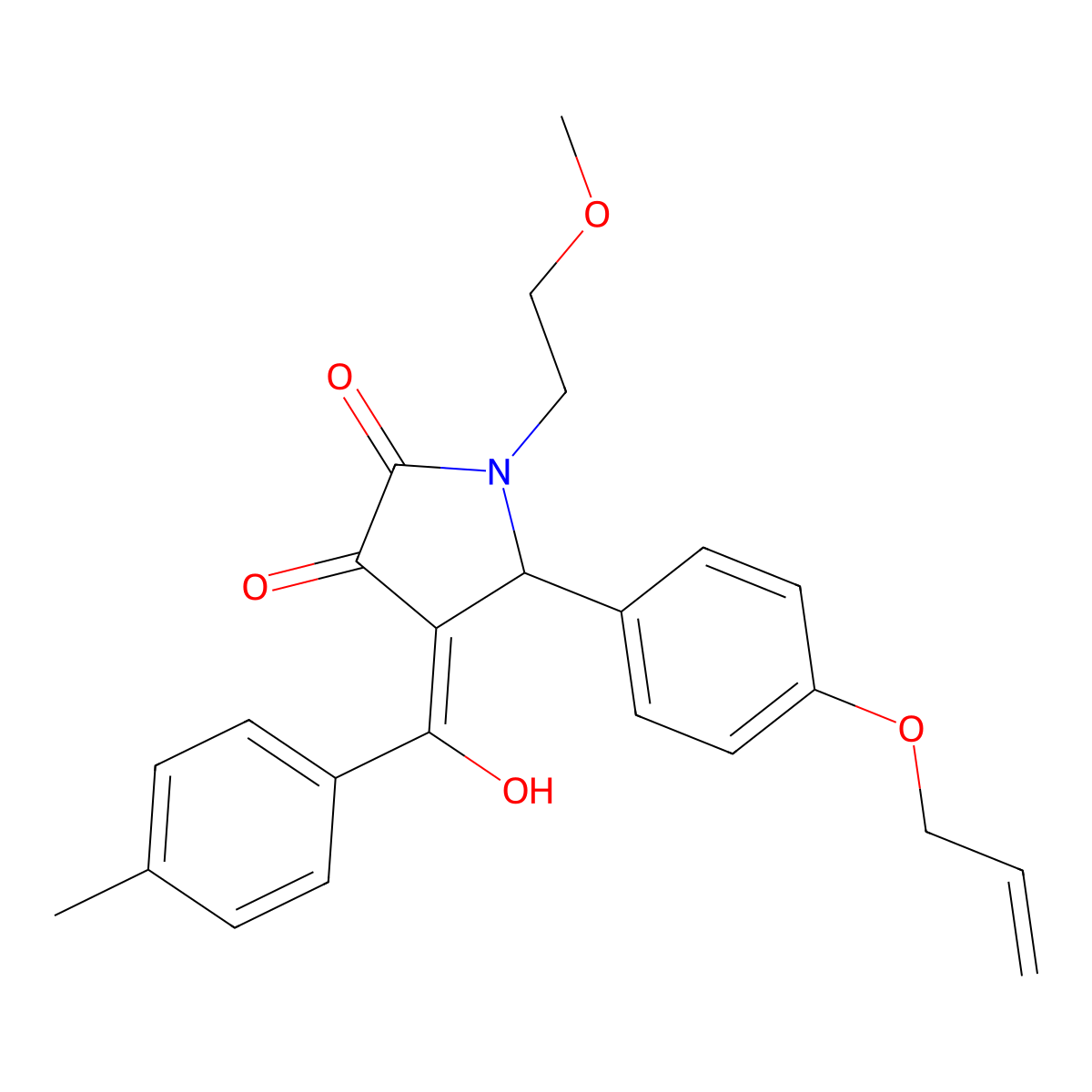 3-hydroxy-1-(2-methoxyethyl)-4-(4-methylbenzoyl)-5-[4-(prop-2-en-1-yloxy)phenyl]-2,5-dihydro-1H-pyrrol-2-one molecular structure, CAS 608121-16-0