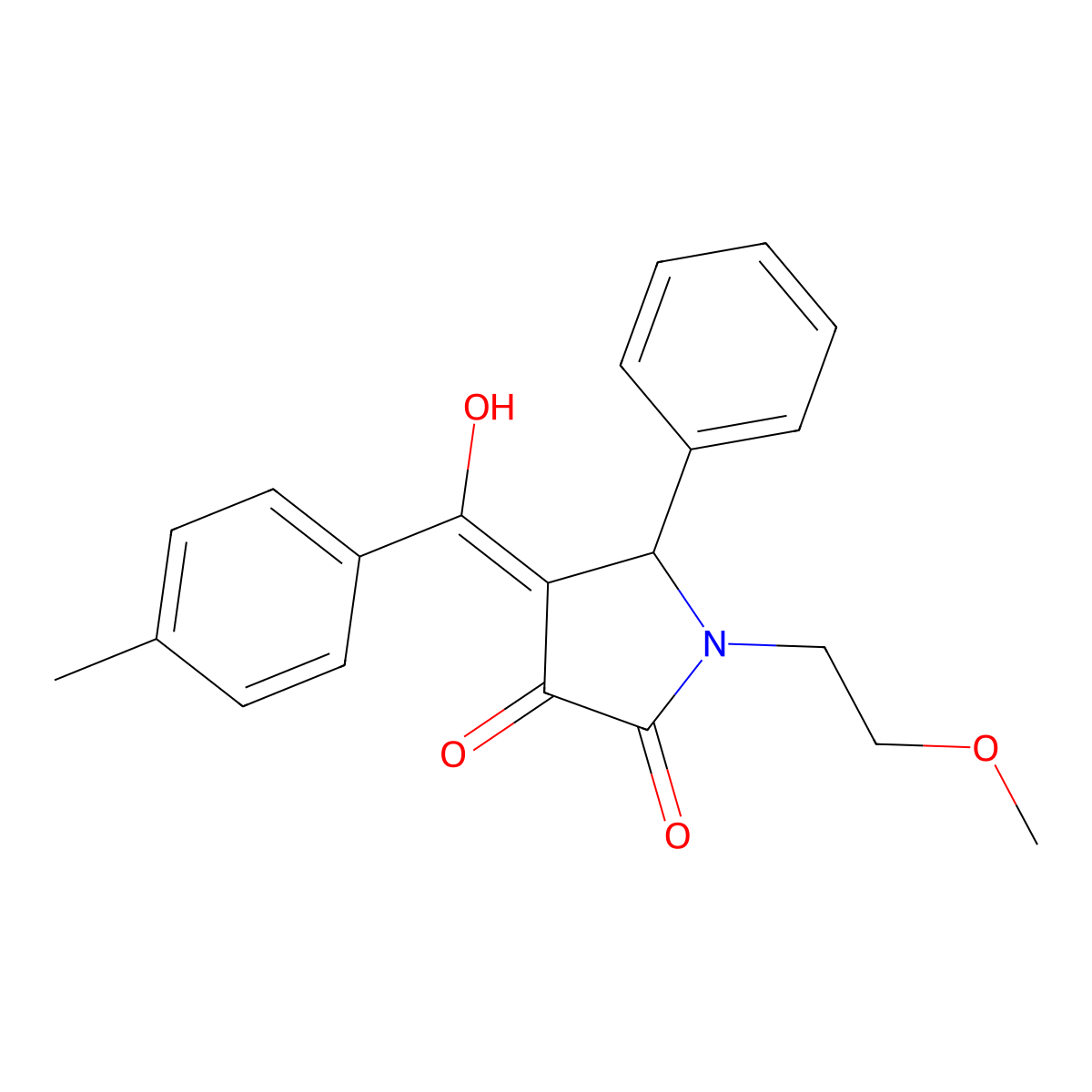 3-hydroxy-1-(2-methoxyethyl)-4-(4-methylbenzoyl)-5-phenyl-2,5-dihydro-1H-pyrrol-2-one molecular structure, CAS 608121-17-1
