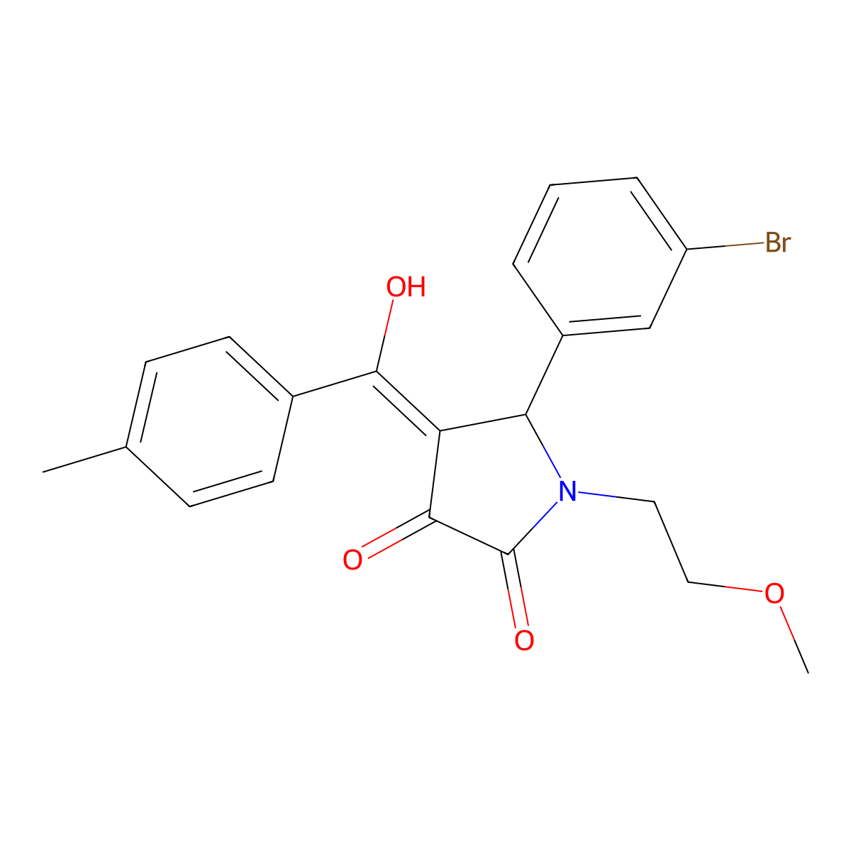 5-(3-bromophenyl)-3-hydroxy-1-(2-methoxyethyl)-4-(4-methylbenzoyl)-2,5-dihydro-1H-pyrrol-2-one molecular structure, CAS 608121-18-2