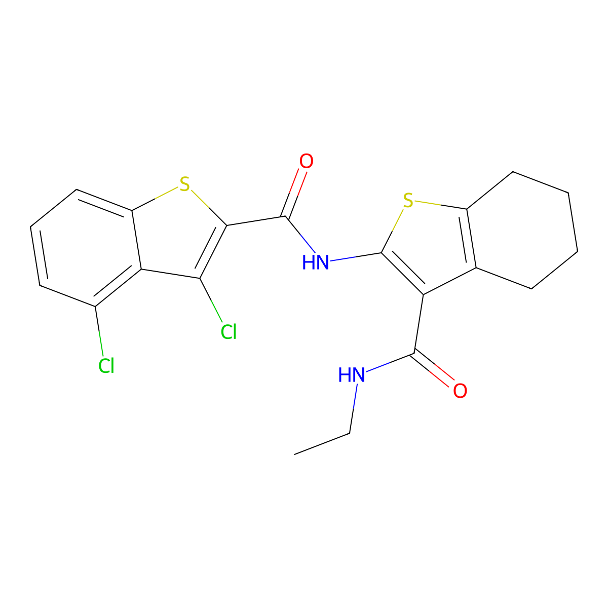 3,4-dichloro-N-[3-(ethylcarbamoyl)-4,5,6,7-tetrahydro-1-benzothiophen-2-yl]-1-benzothiophene-2-carboxamide molecular structure, CAS 608121-38-6